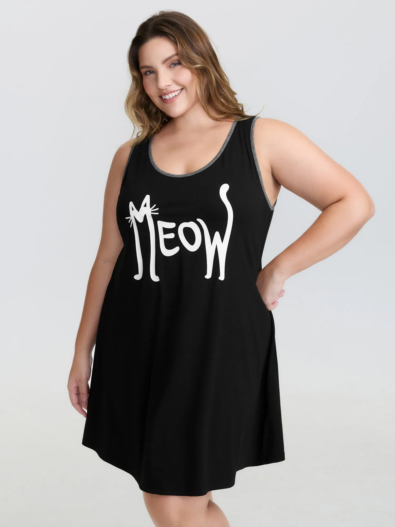Meow Print Color Contrast Lounge Dress sold by Bloomchic product image thumbnail 2