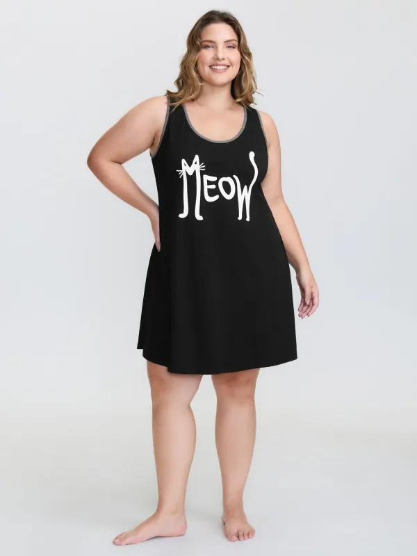 Meow Print Color Contrast Lounge Dress sold by Bloomchic