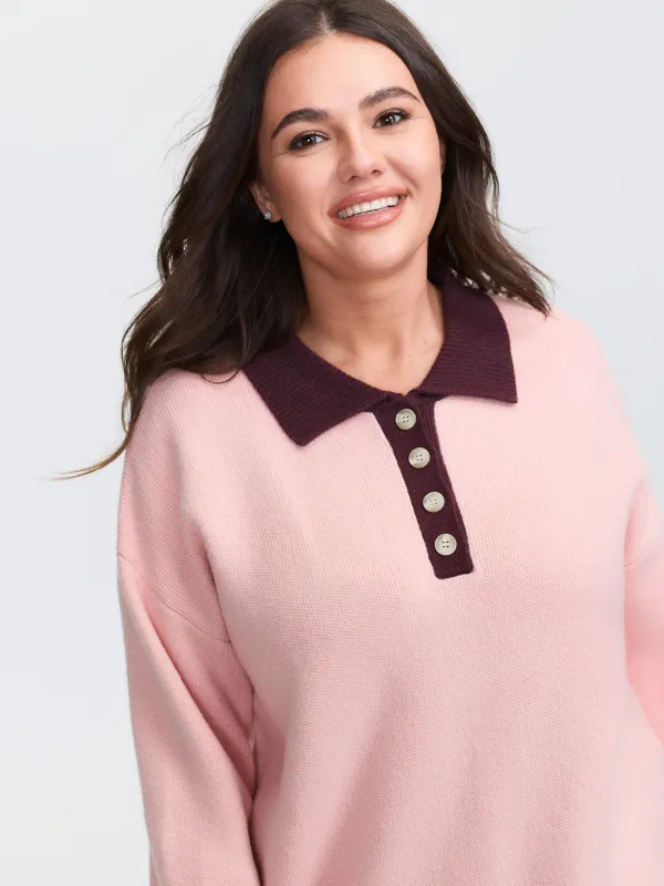 Supersoft Polo Collar Contrast Pullover sold by Bloomchic