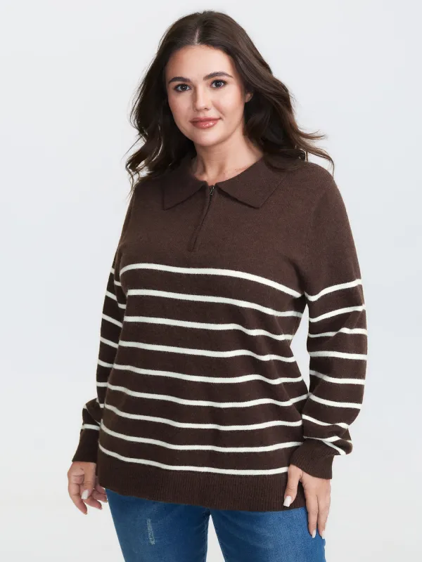 Supersoft Stripe Half-Zipper Collar Pullover sold by Bloomchic
