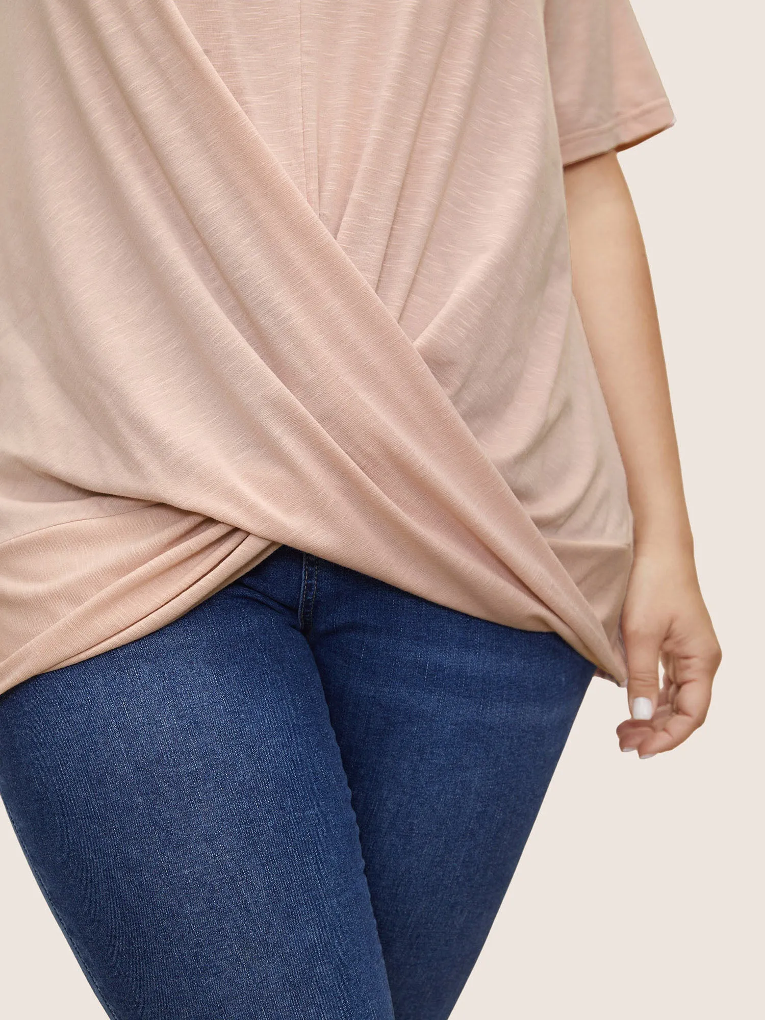 Plain Crew Neck Twist Front Gathered T-shirt sold by Bloomchic product image thumbnail 4