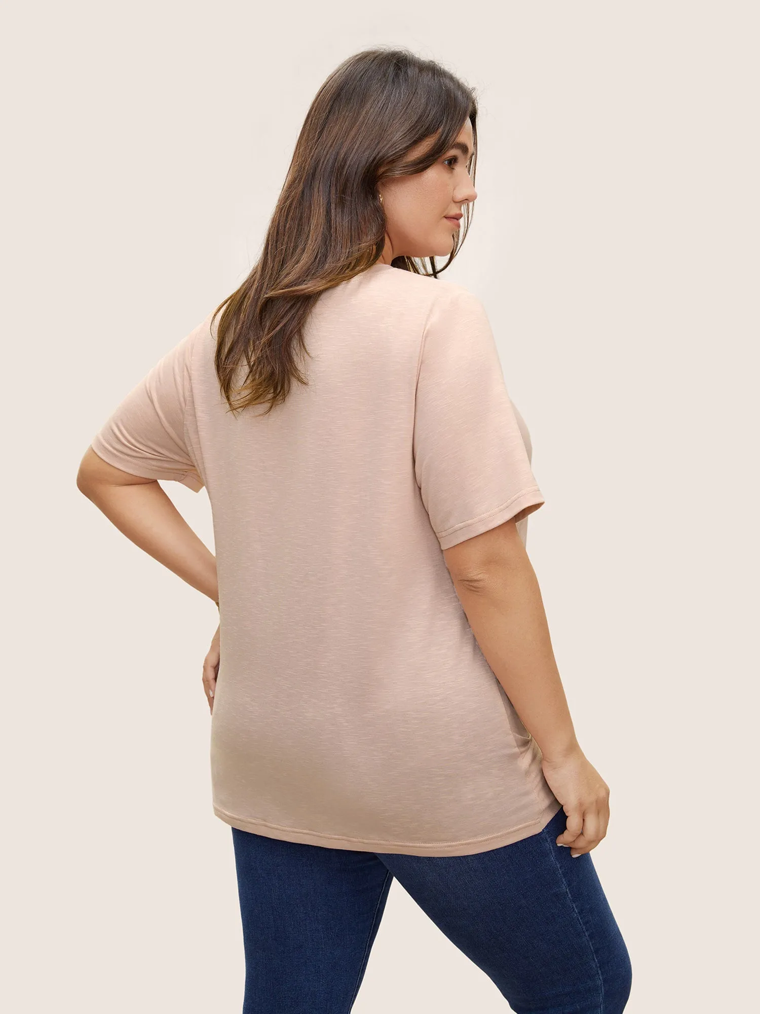 Plain Crew Neck Twist Front Gathered T-shirt sold by Bloomchic product image thumbnail 2
