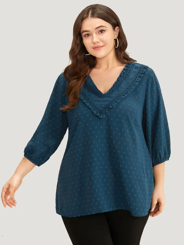 Polka Dot Frill Trim Lantern Sleeve Blouse sold by Bloomchic