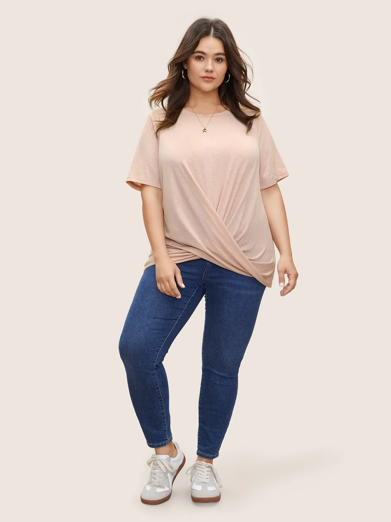 Plain Crew Neck Twist Front Gathered T-shirt sold by Bloomchic product image thumbnail 3