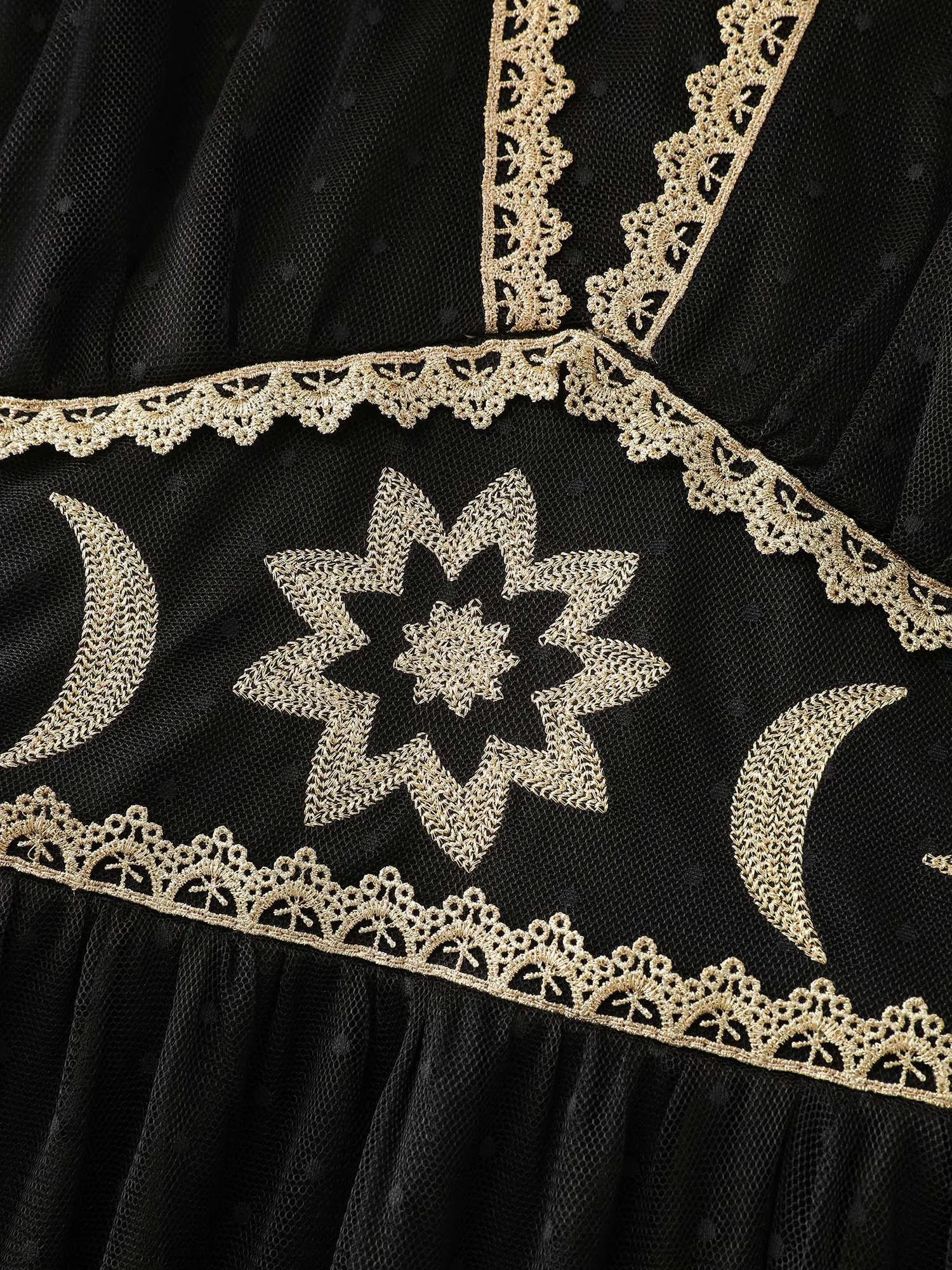 Gold Embroidery Lace Trim Sheer Maxi Dress sold by Bloomchic product image thumbnail 5