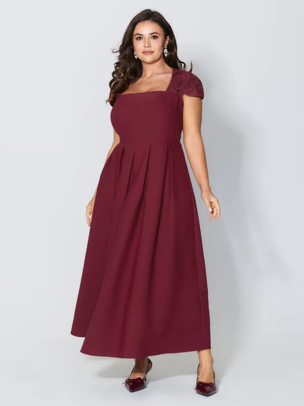 Lace Trim Sleeve Pleated Maxi Dress sold by Bloomchic