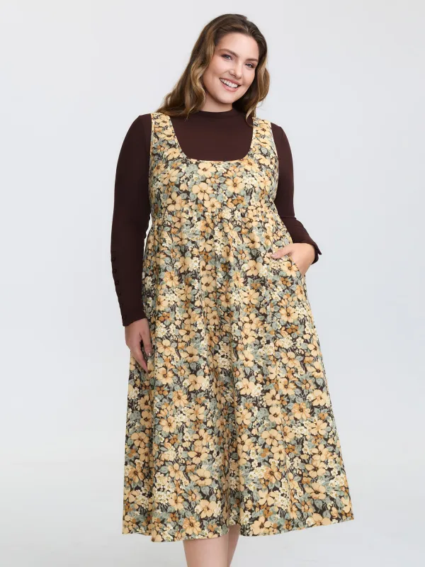 Floral Print Waist-Defining A-Line Midi Dress sold by Bloomchic