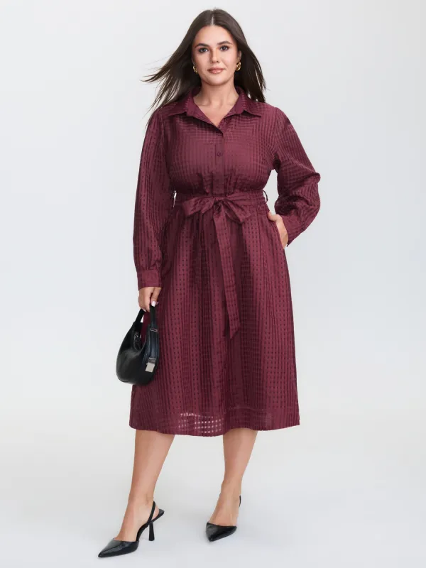 Belted Waist Textured Shirt Midi Dress sold by Bloomchic