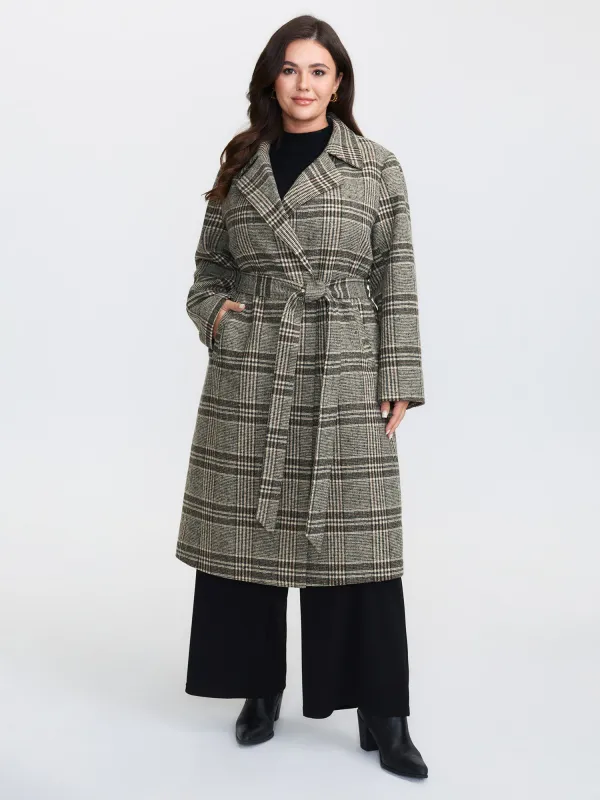 Plaid Belted Waist-Defining Coat sold by Bloomchic