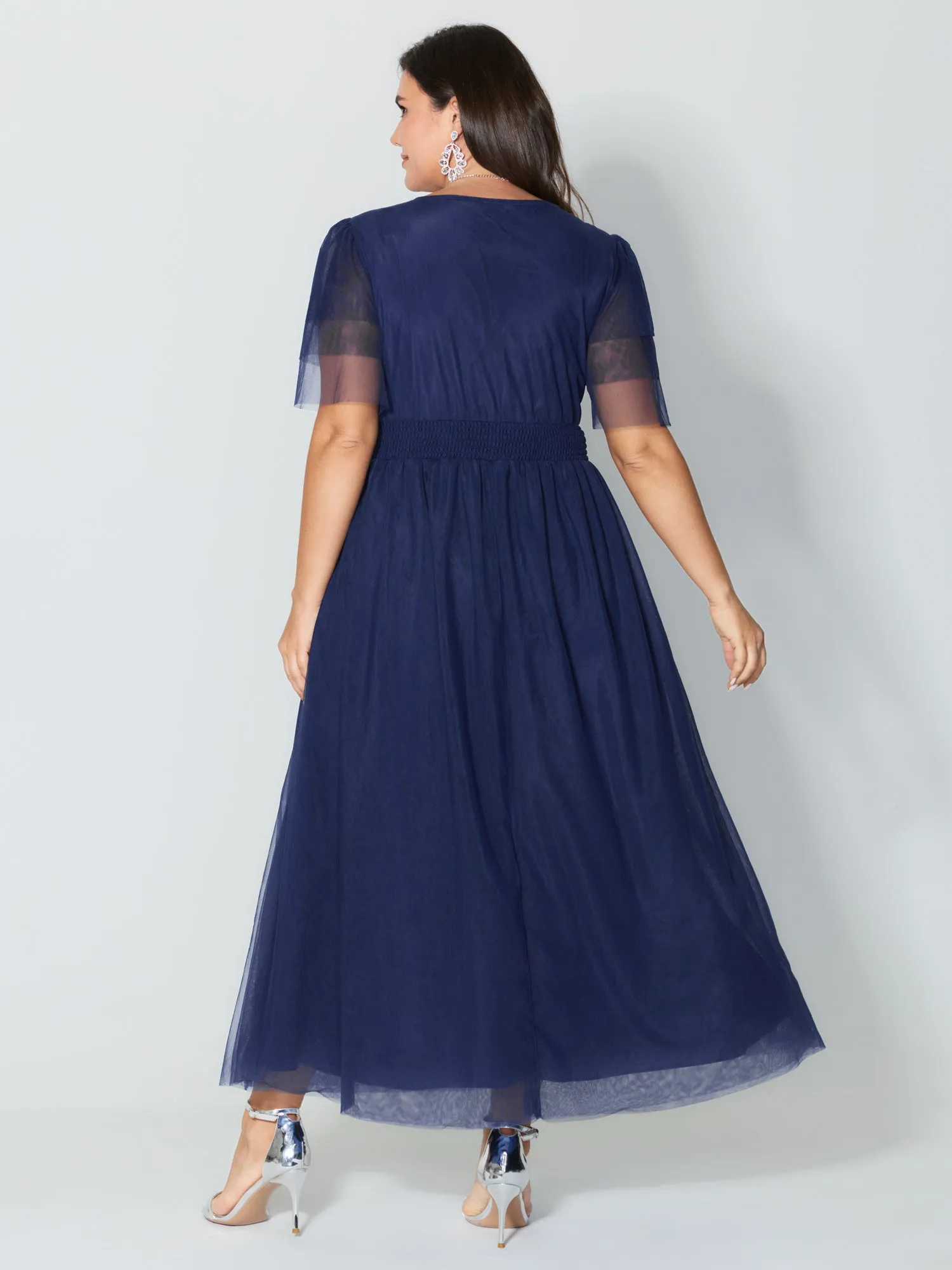 Rhinestone Triangular Mesh Cinched-Waist Maxi Dress sold by Bloomchic product image thumbnail 5