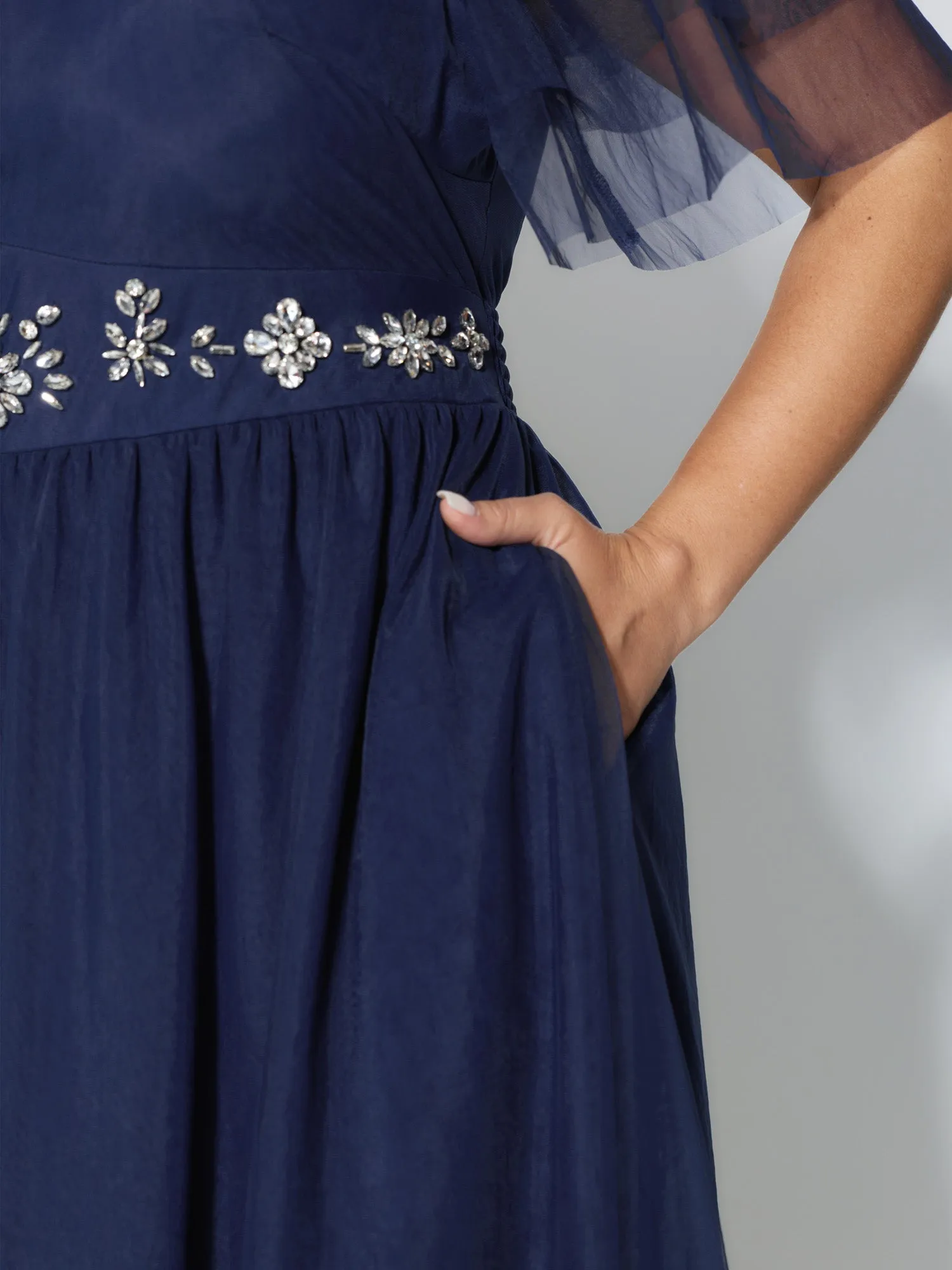 Rhinestone Triangular Mesh Cinched-Waist Maxi Dress sold by Bloomchic product image thumbnail 3