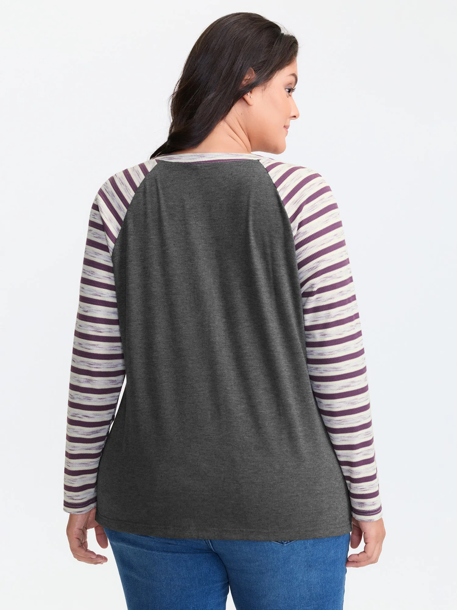 Stripe Raglan Sleeve Round Neck T-Shirt sold by Bloomchic product image thumbnail 5