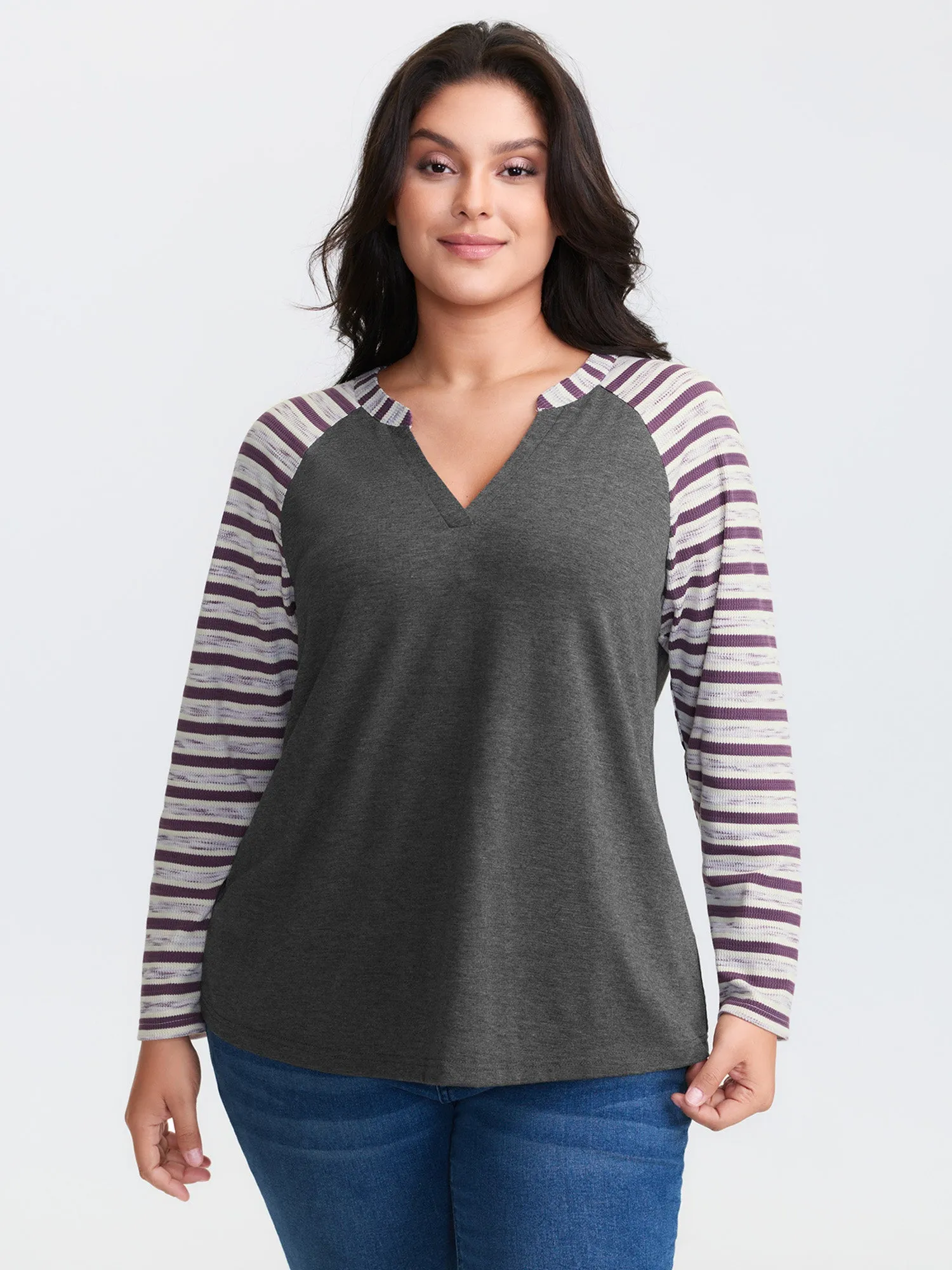 Stripe Raglan Sleeve Round Neck T-Shirt sold by Bloomchic