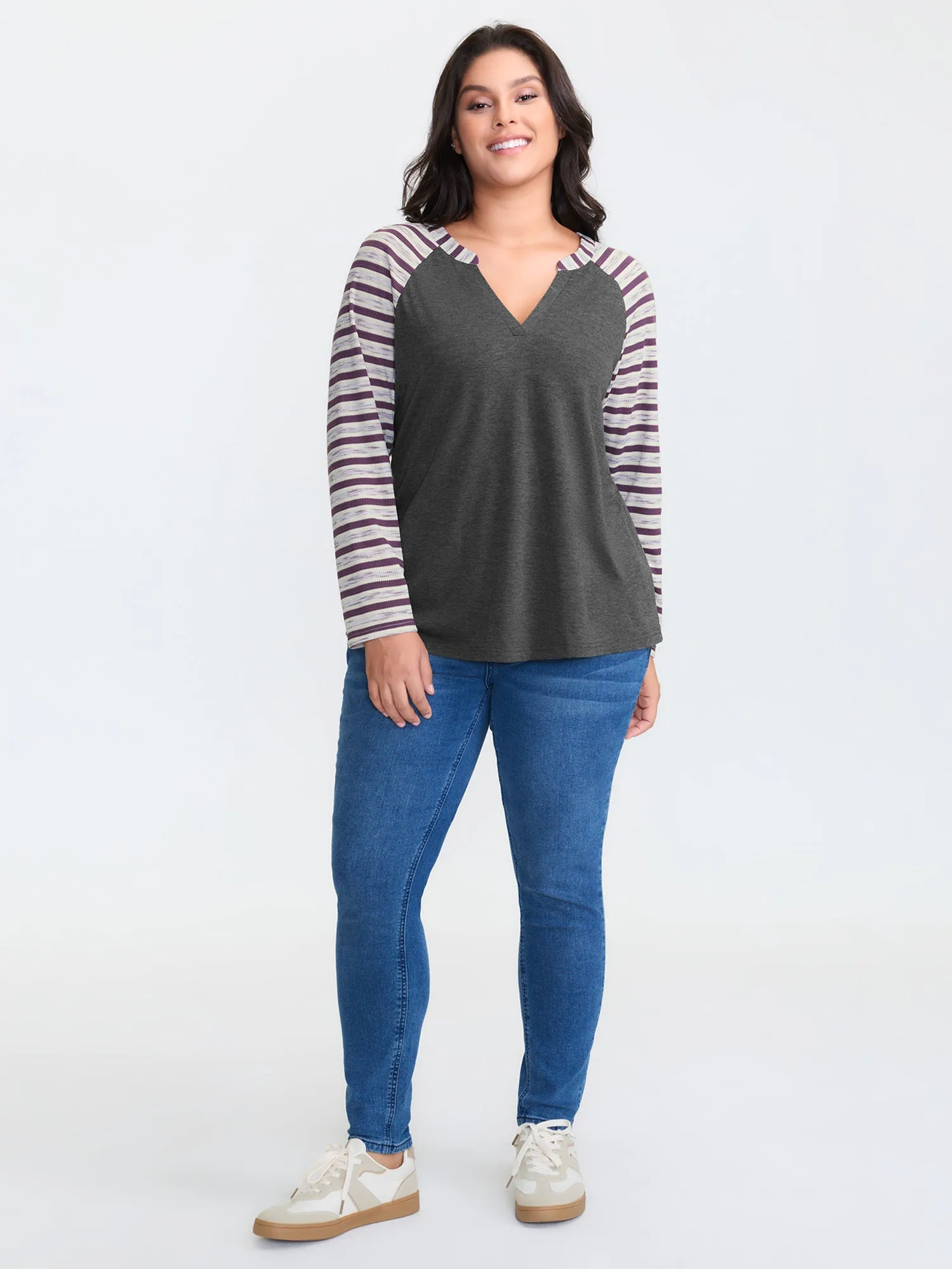 Stripe Raglan Sleeve Round Neck T-Shirt sold by Bloomchic product image thumbnail 2
