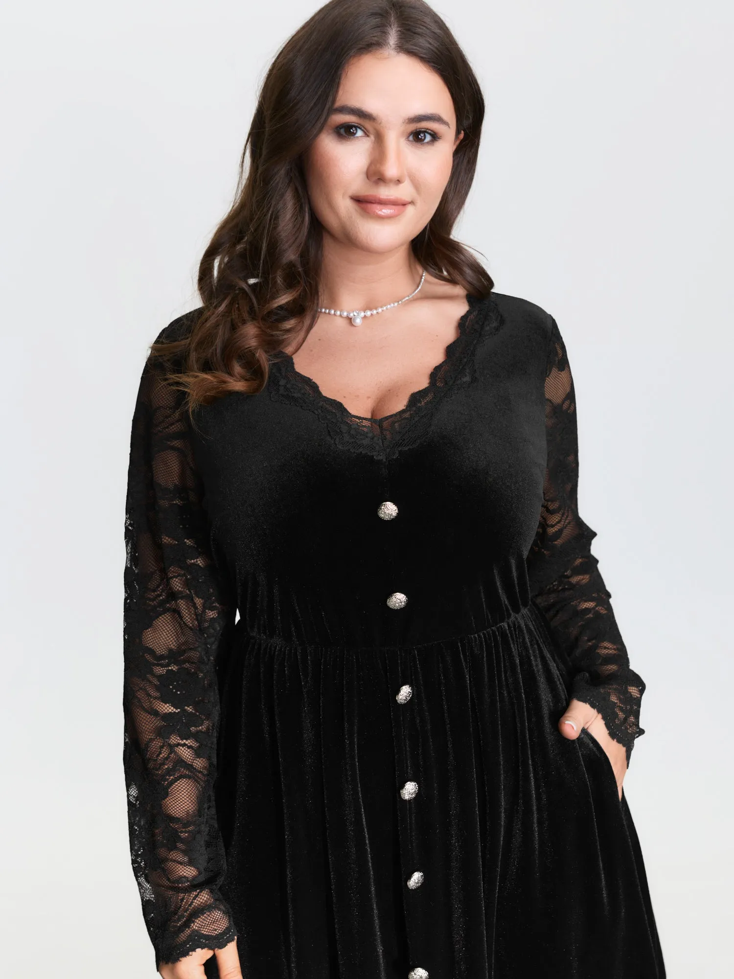 Velvet Sheer Floral Lace Midi Dress sold by Bloomchic product image thumbnail 2