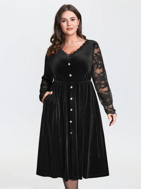 Velvet Sheer Floral Lace Midi Dress sold by Bloomchic