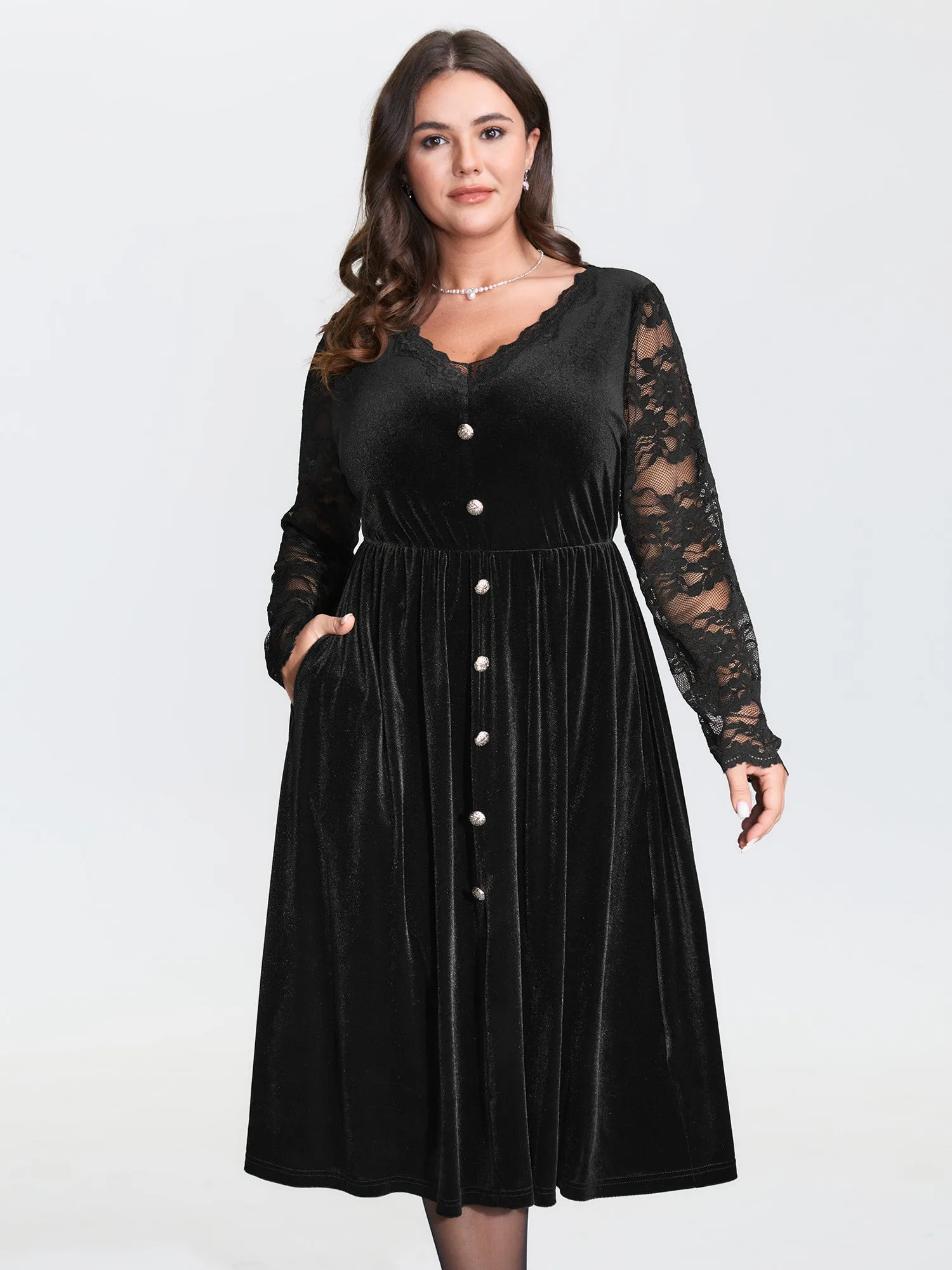 Velvet Sheer Floral Lace Midi Dress sold by Bloomchic