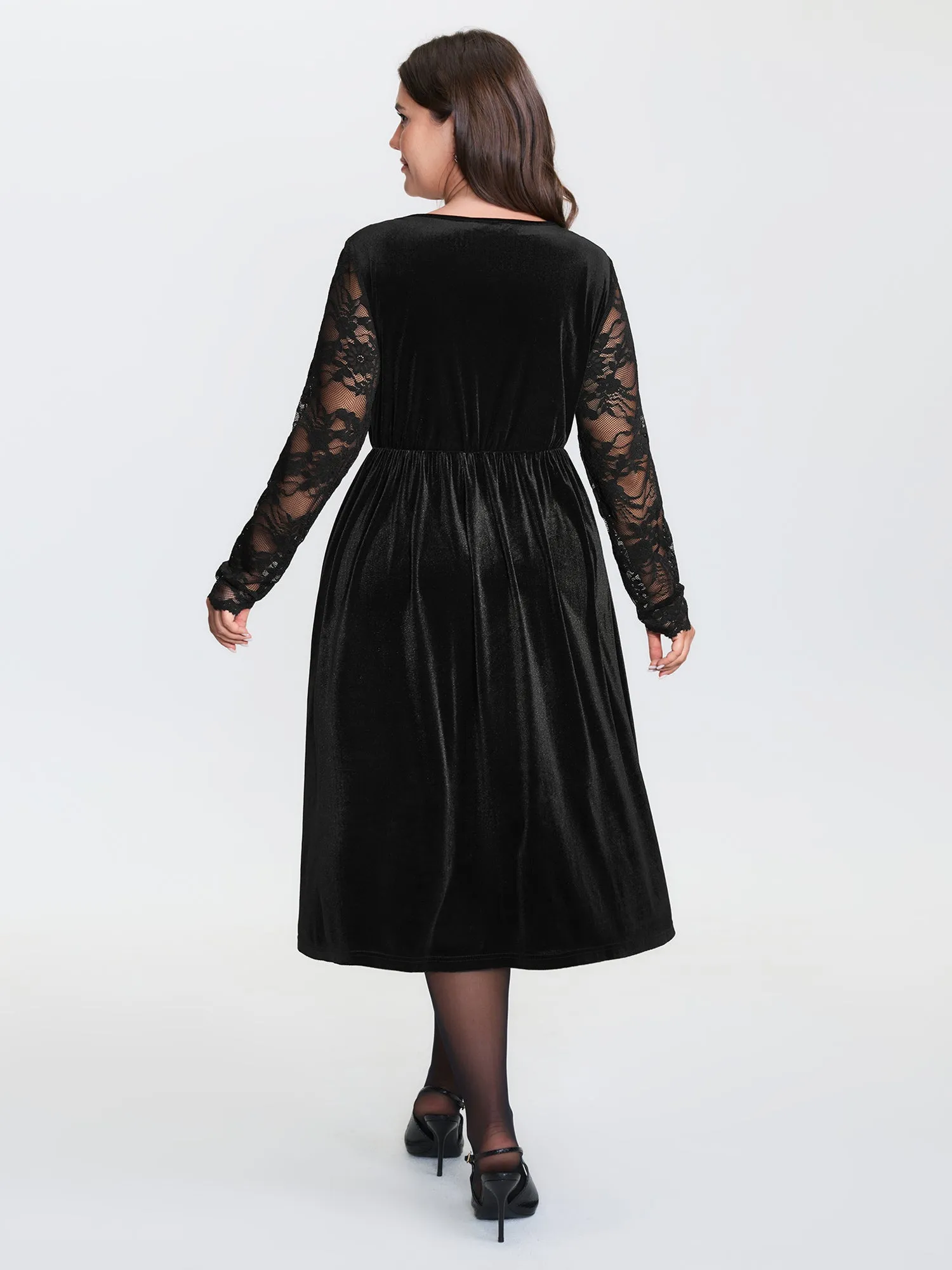 Velvet Sheer Floral Lace Midi Dress sold by Bloomchic product image thumbnail 4