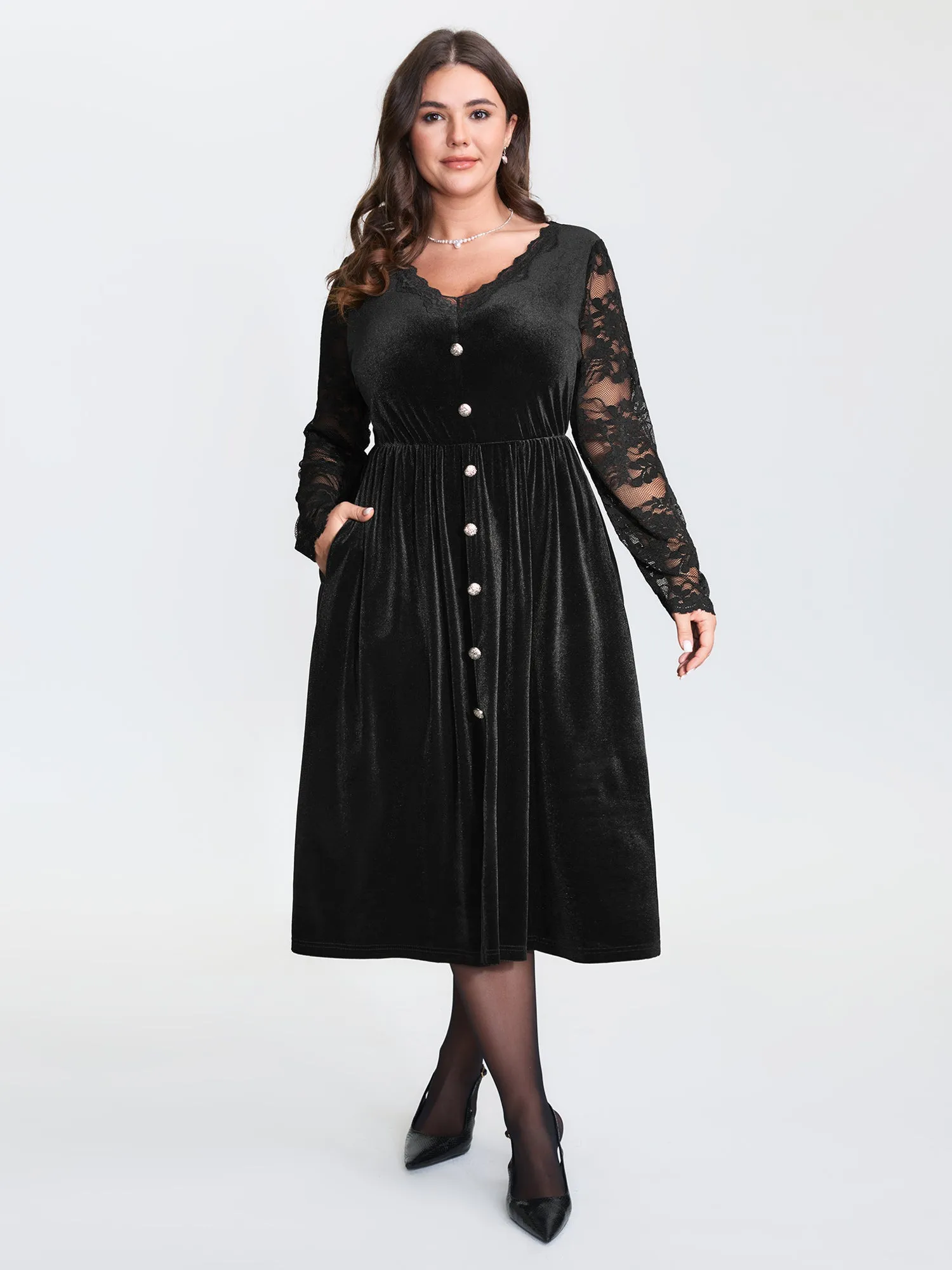 Velvet Sheer Floral Lace Midi Dress sold by Bloomchic product image thumbnail 3