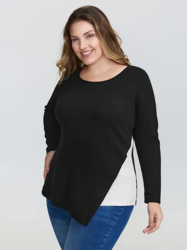 Textured Stretchy Split Hem T-Shirt sold by Bloomchic