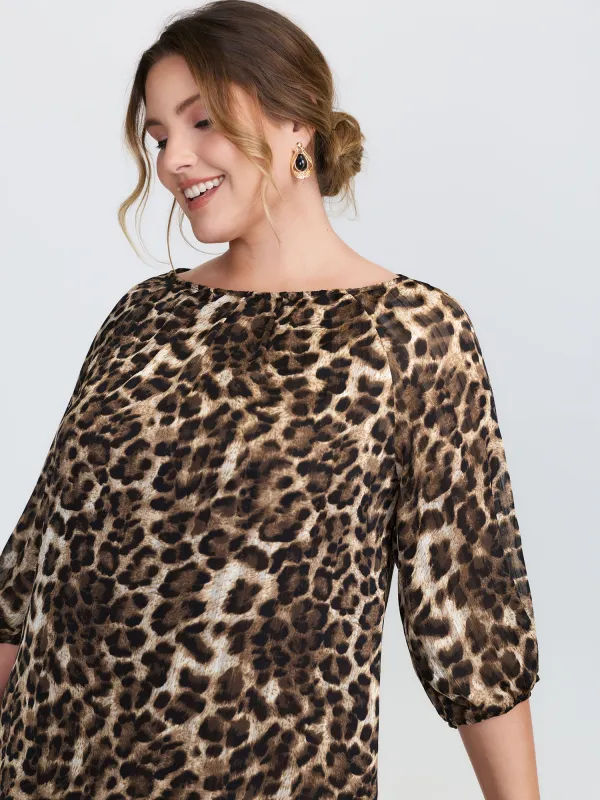Leopard Print Gathered Neckline Blouse made by Bloomchic