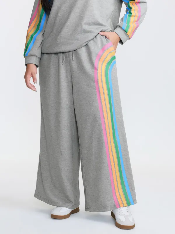 Rainbow Print Drawstring Wide-Leg Sweatpants made by Bloomchic