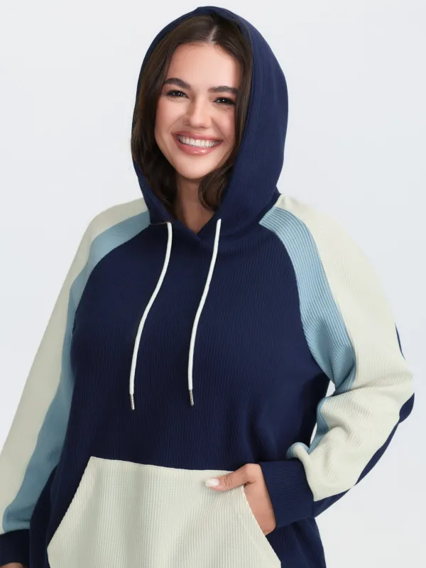 Colorblock Cozy Raglan Sleeve Hoodie sold by Bloomchic