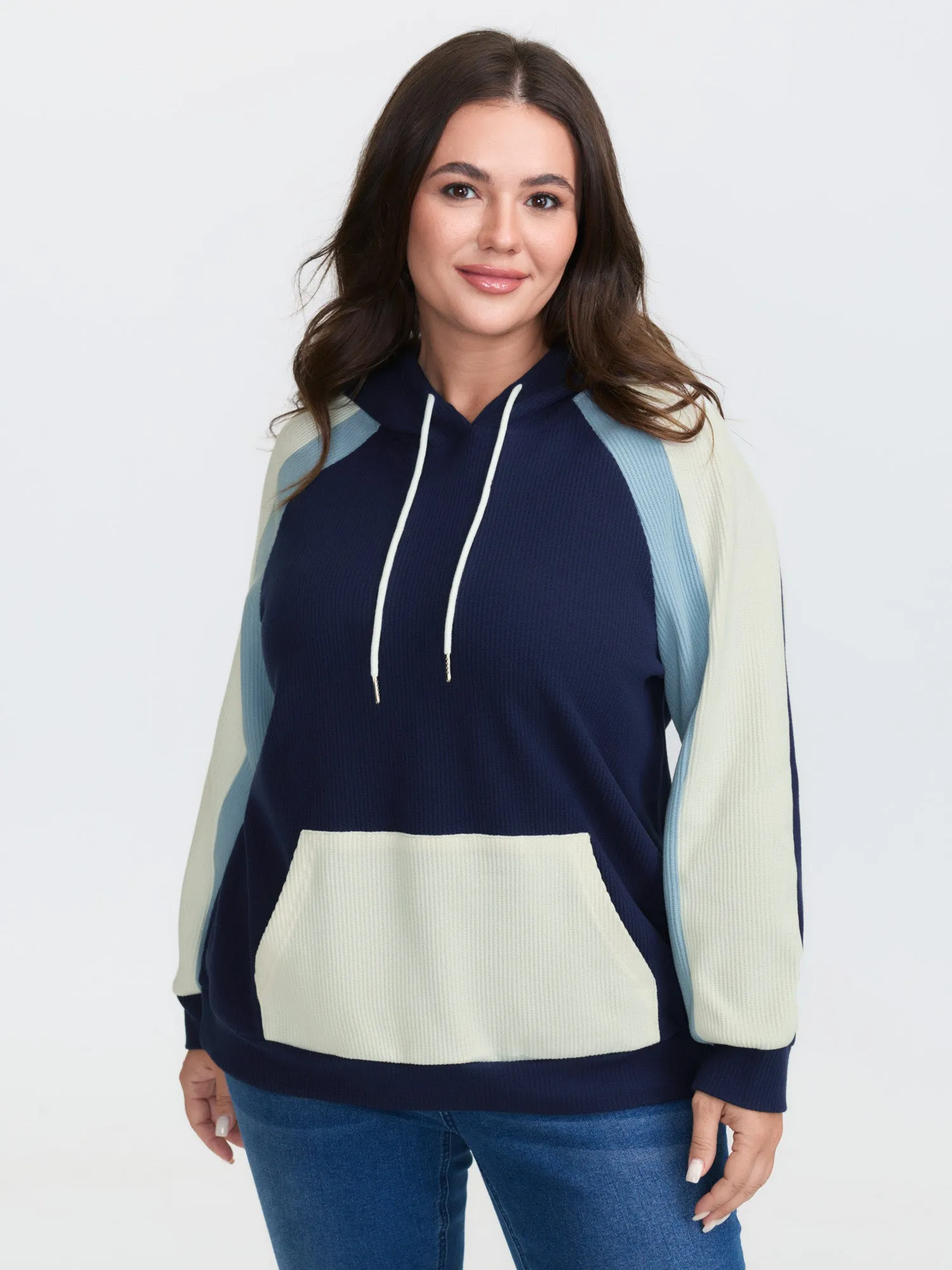 Colorblock Cozy Raglan Sleeve Hoodie sold by Bloomchic product image thumbnail 2