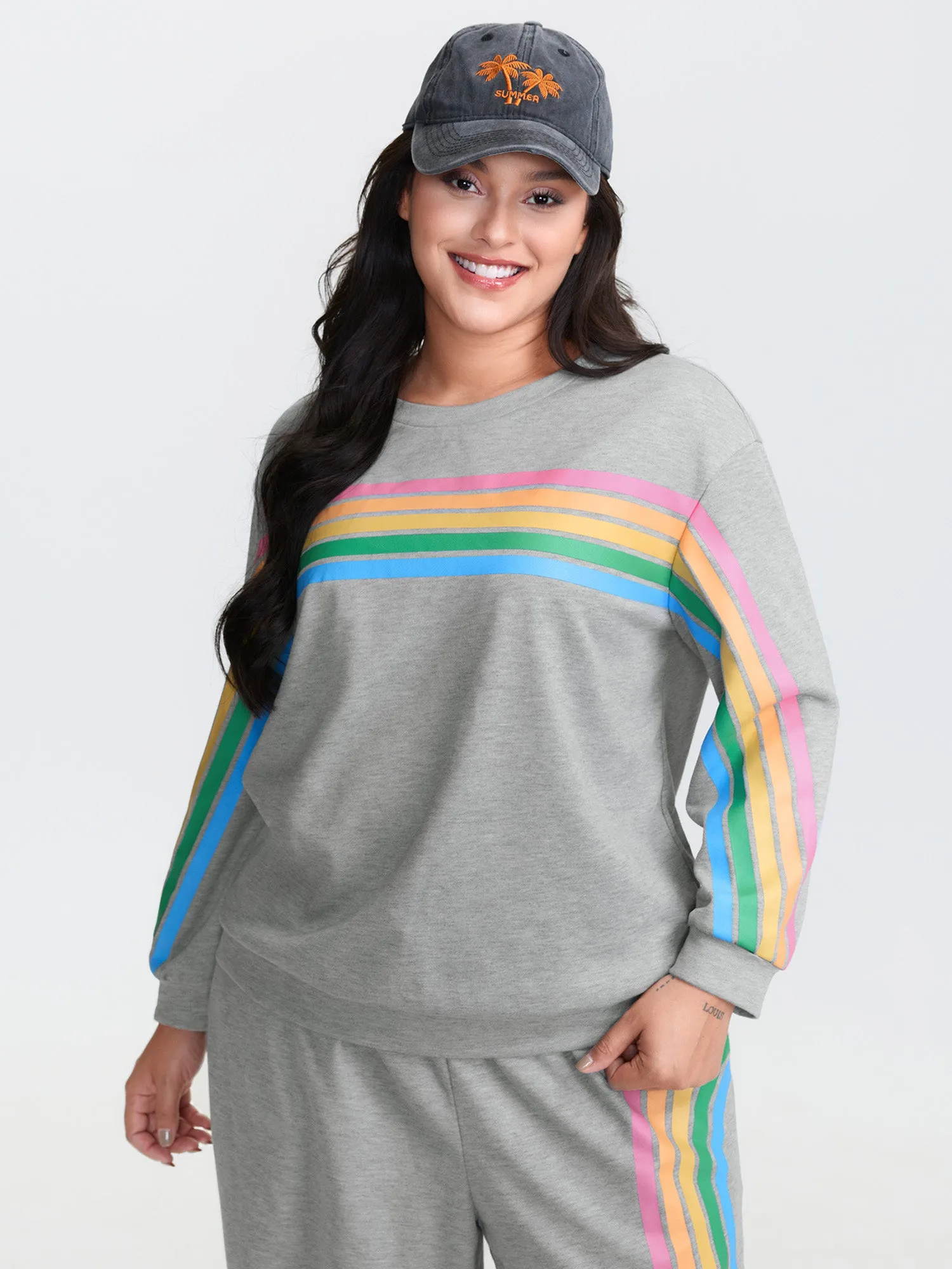 Soft Rainbow Print Round Neck Sweatshirt sold by Bloomchic