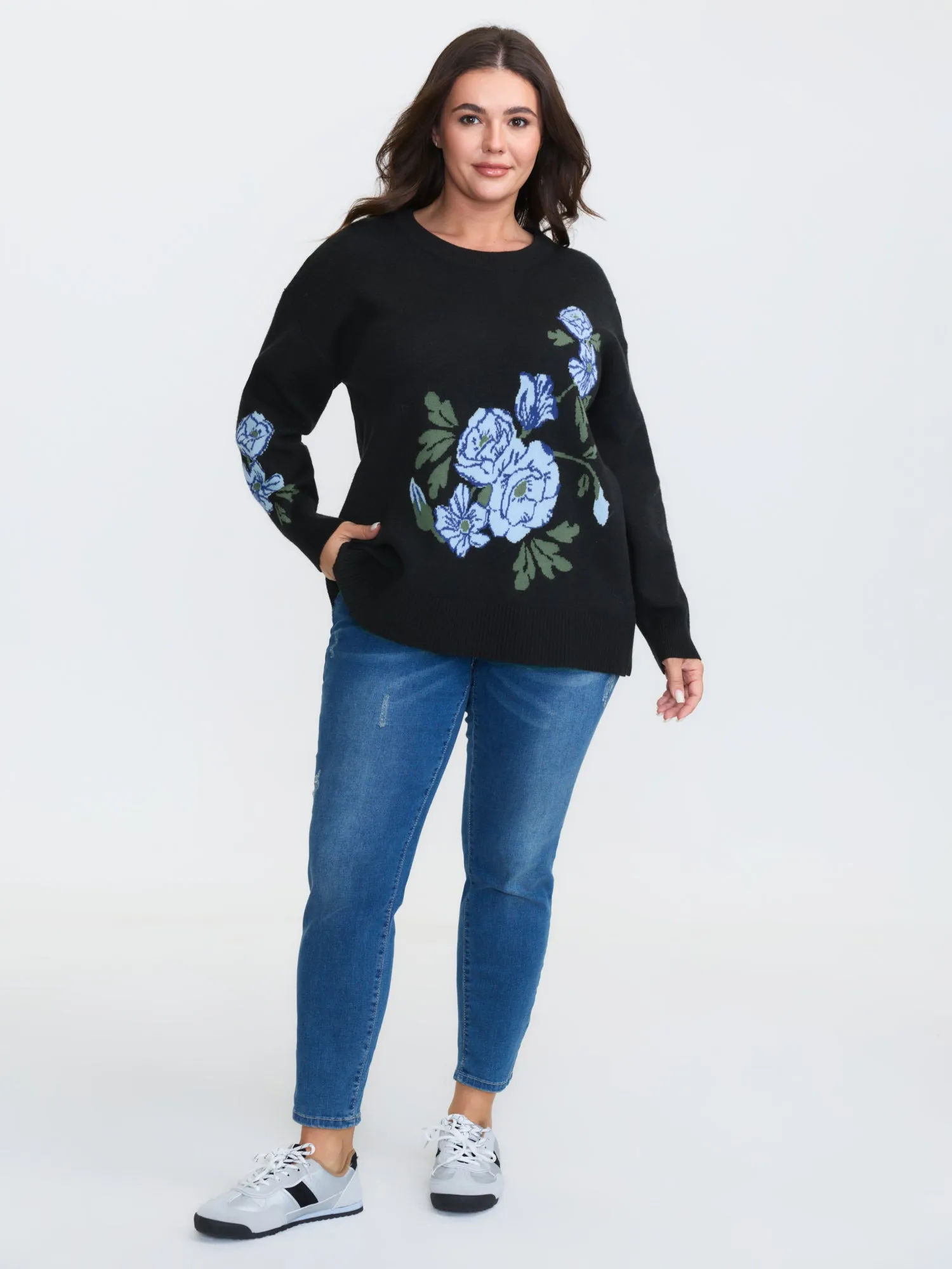 Rosy Jacquard Drop Shoulder Pullover sold by Bloomchic product image thumbnail 3