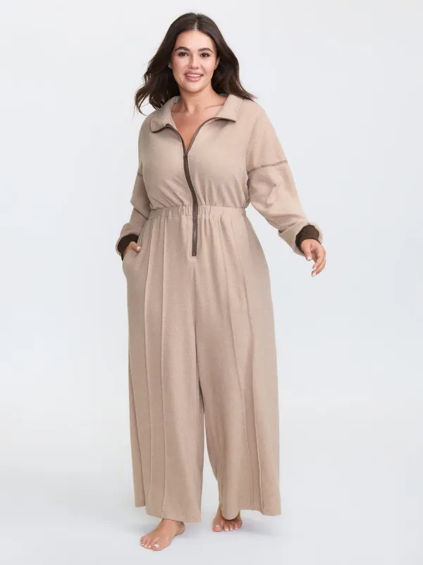 Color Contrast Zipper Lounge Jumpsuit sold by Bloomchic