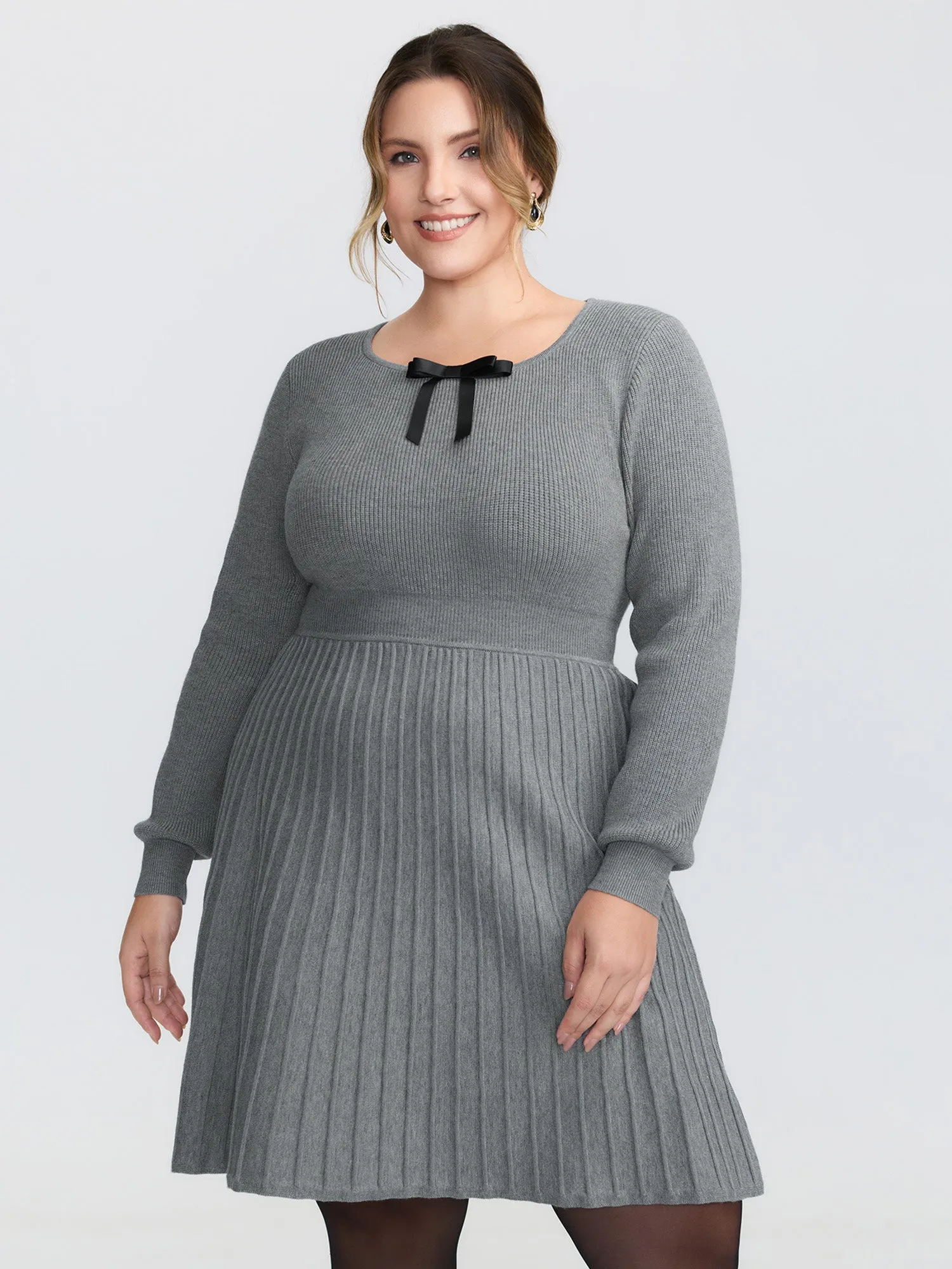 Bowknot Neckline Cinched-Waist A-Line Sweater Dress sold by Bloomchic