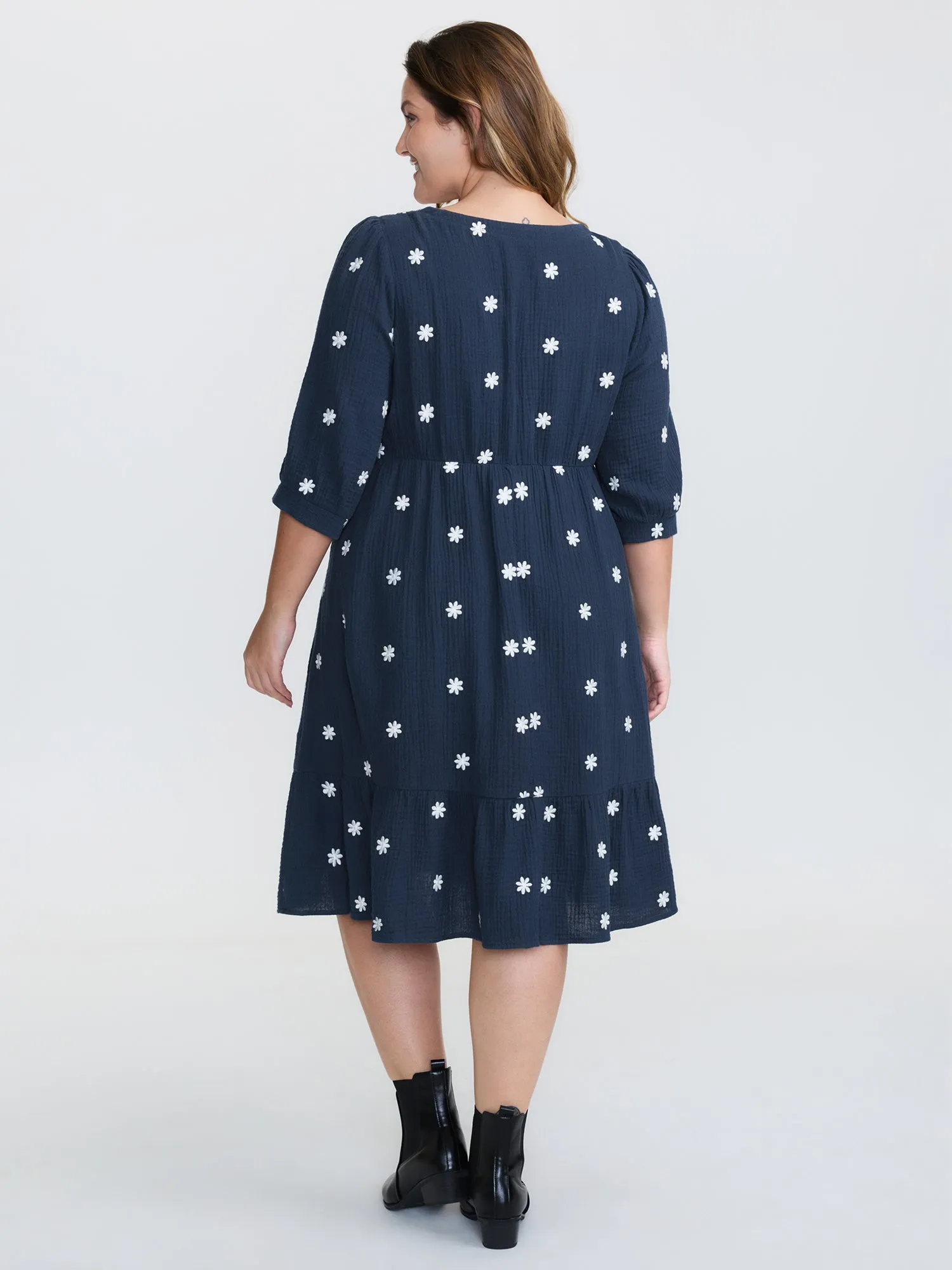 Pure Cotton Embroidered Square Neck Midi Dress sold by Bloomchic product image thumbnail 5