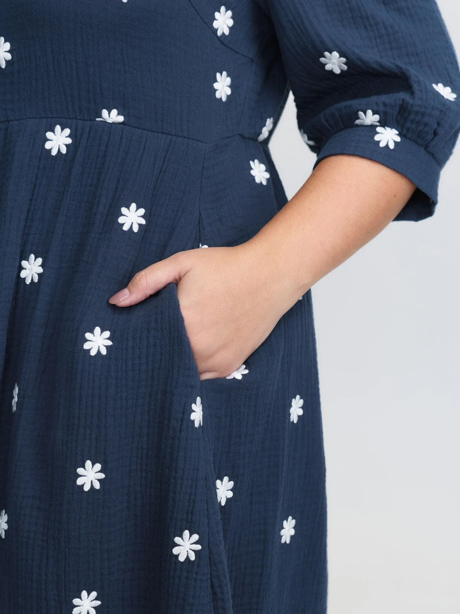 Pure Cotton Embroidered Square Neck Midi Dress sold by Bloomchic product image thumbnail 3