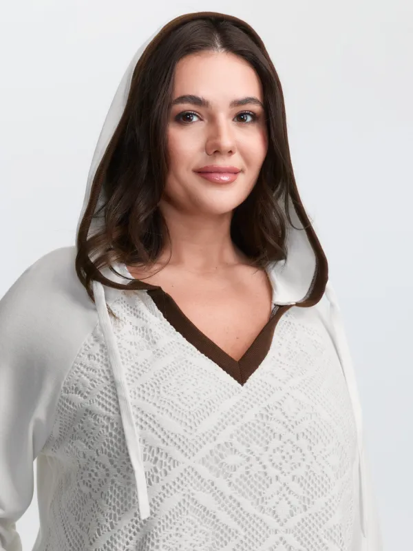 Supersoft Lace Trim Colorblock Hoodie sold by Bloomchic