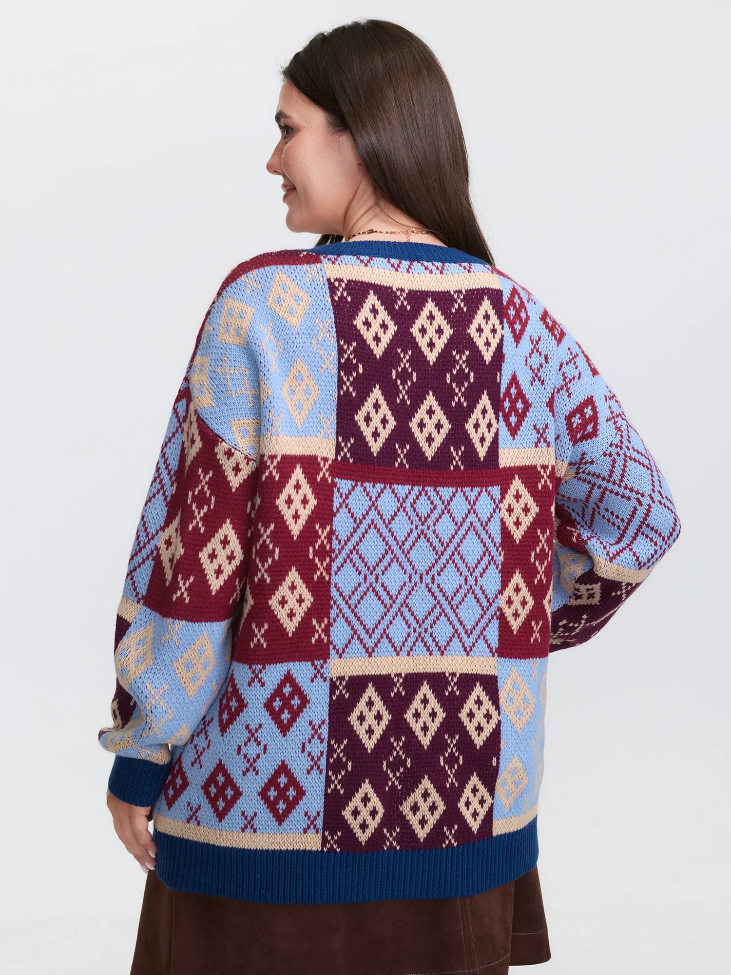 Retro Pattern Jacquard Color Block Pullover sold by Bloomchic product image thumbnail 4