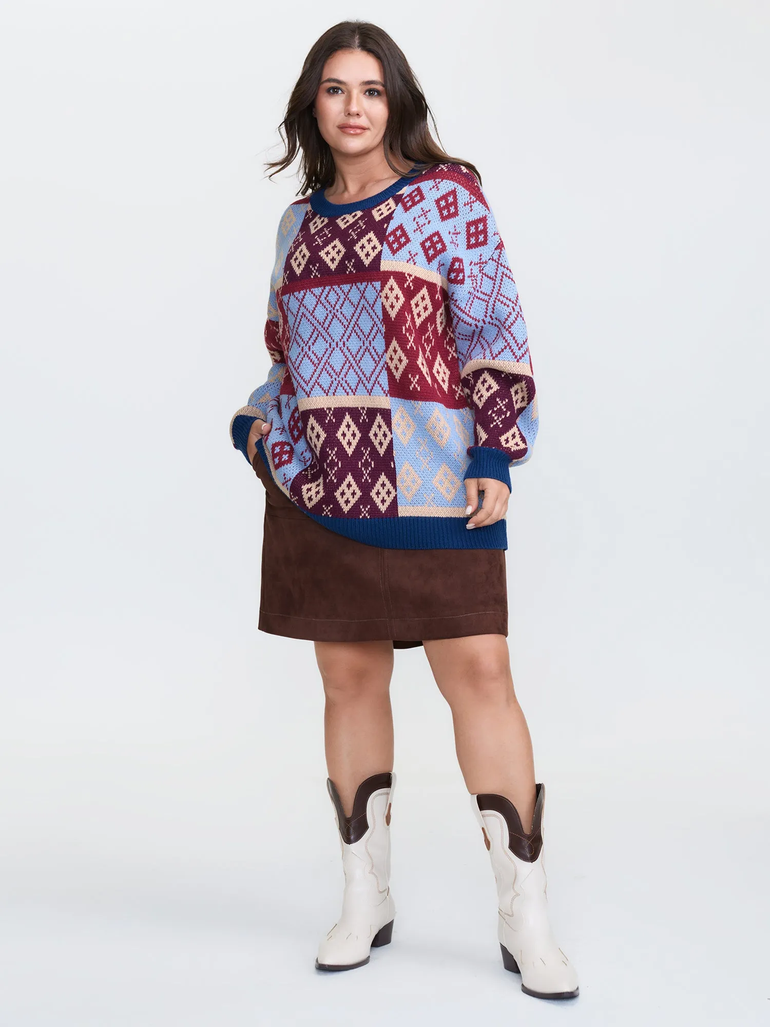 Retro Pattern Jacquard Color Block Pullover sold by Bloomchic product image thumbnail 2