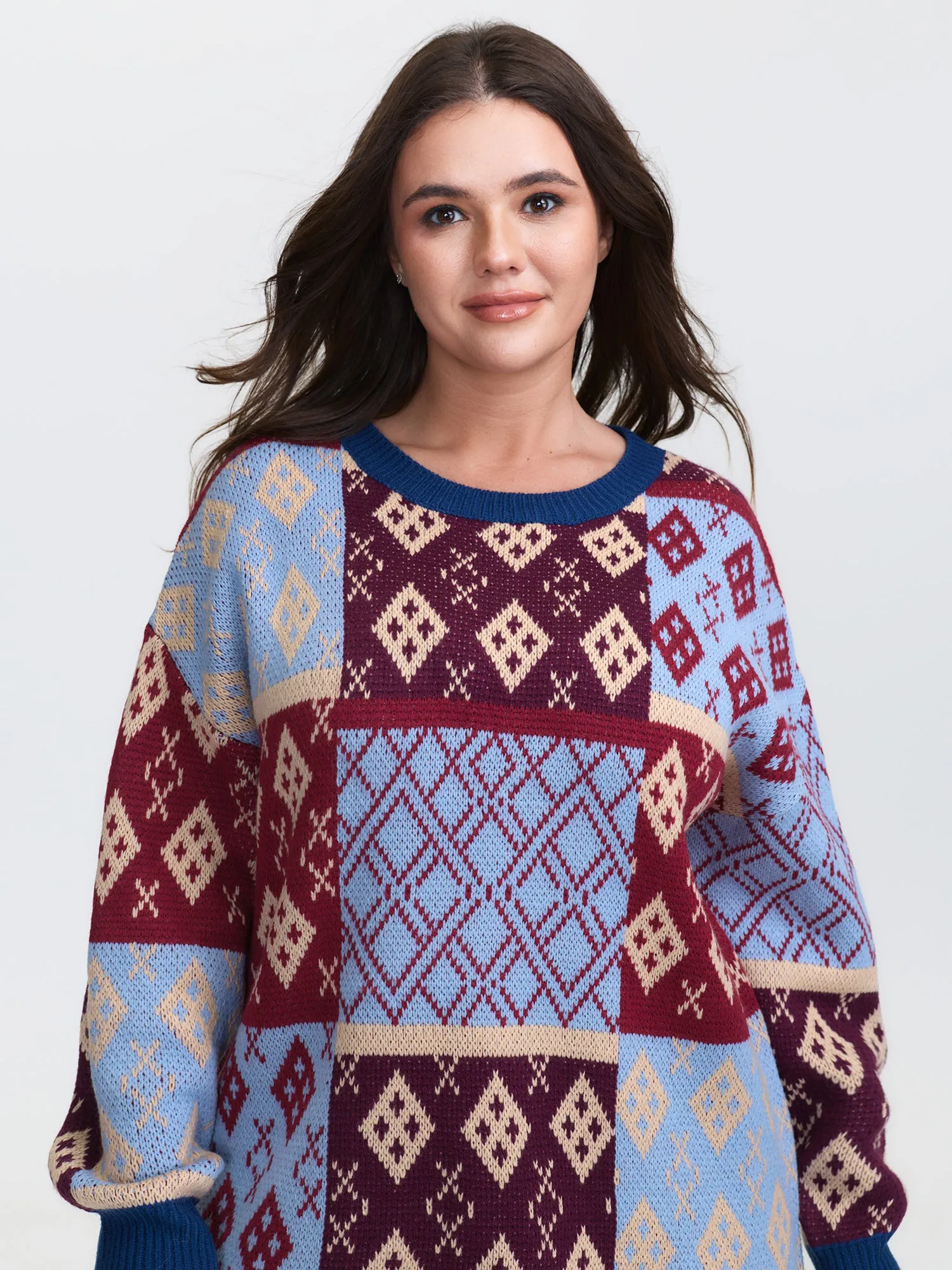Retro Pattern Jacquard Color Block Pullover sold by Bloomchic product image thumbnail 3