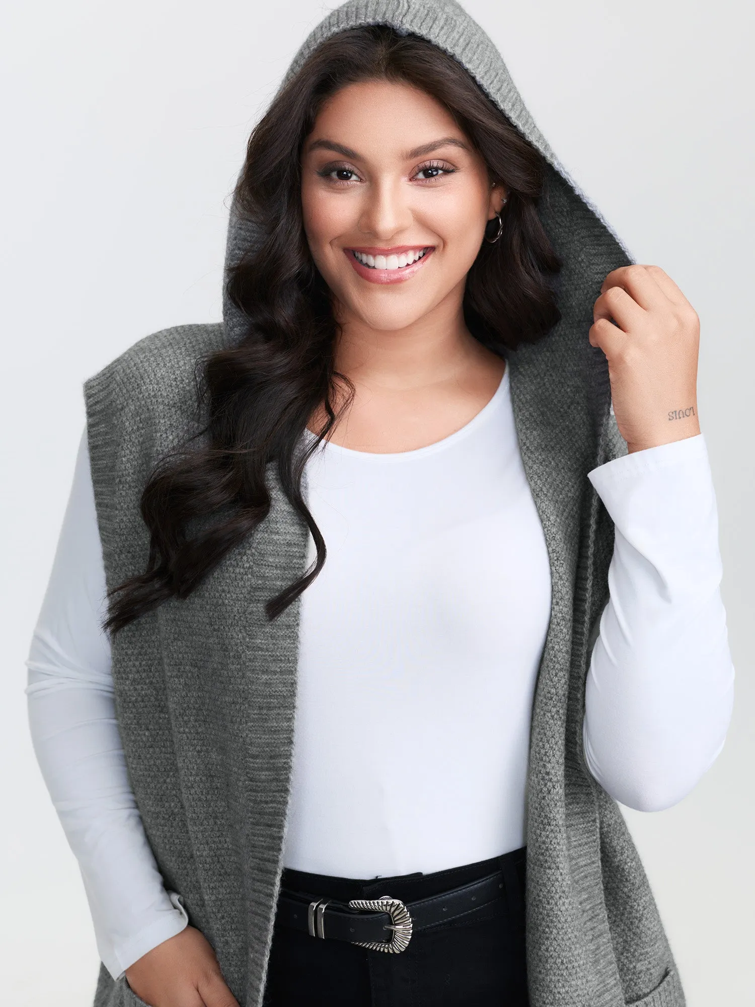 Textured Hooded Pocketed Cardigan sold by Bloomchic product image thumbnail 2
