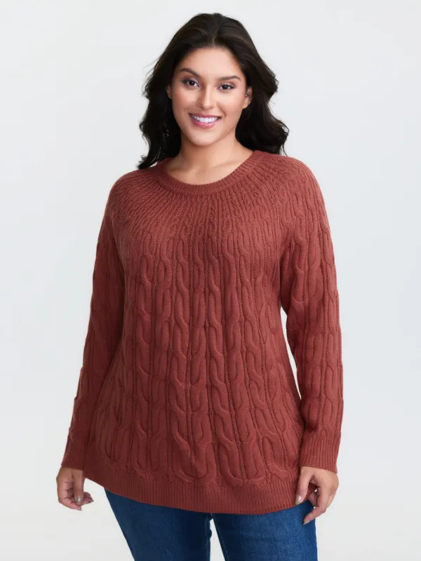 Crew Neck Cable Knit Pullover made by Bloomchic