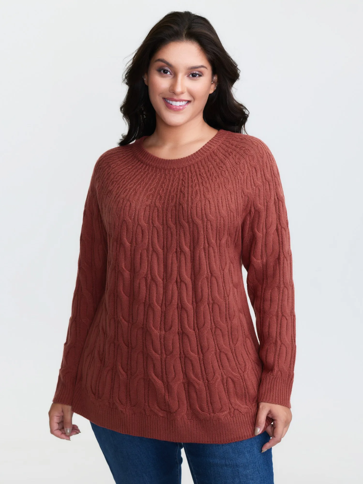 Crew Neck Cable Knit Pullover sold by Bloomchic