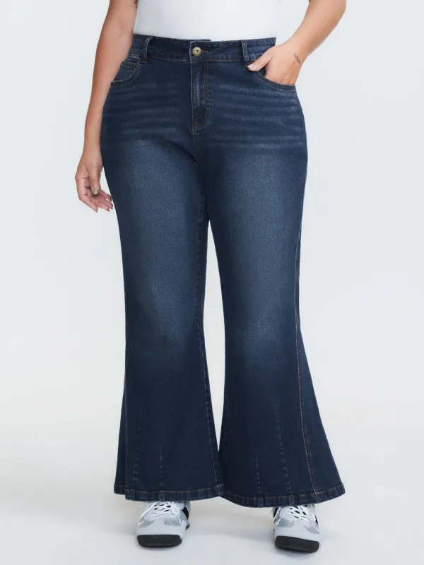Mid-Rise Flare Hem Jeans sold by Bloomchic