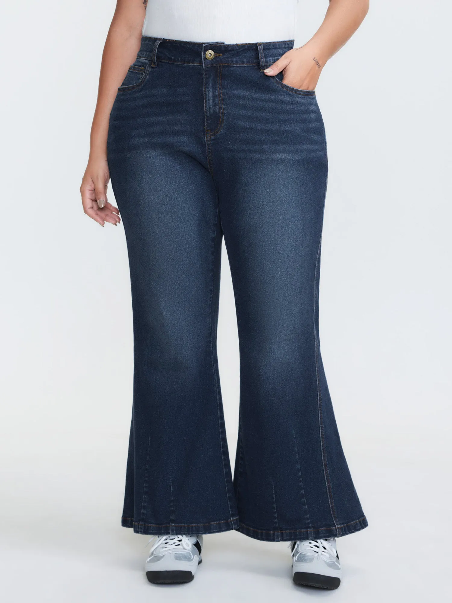 Mid-Rise Flare Hem Jeans sold by Bloomchic