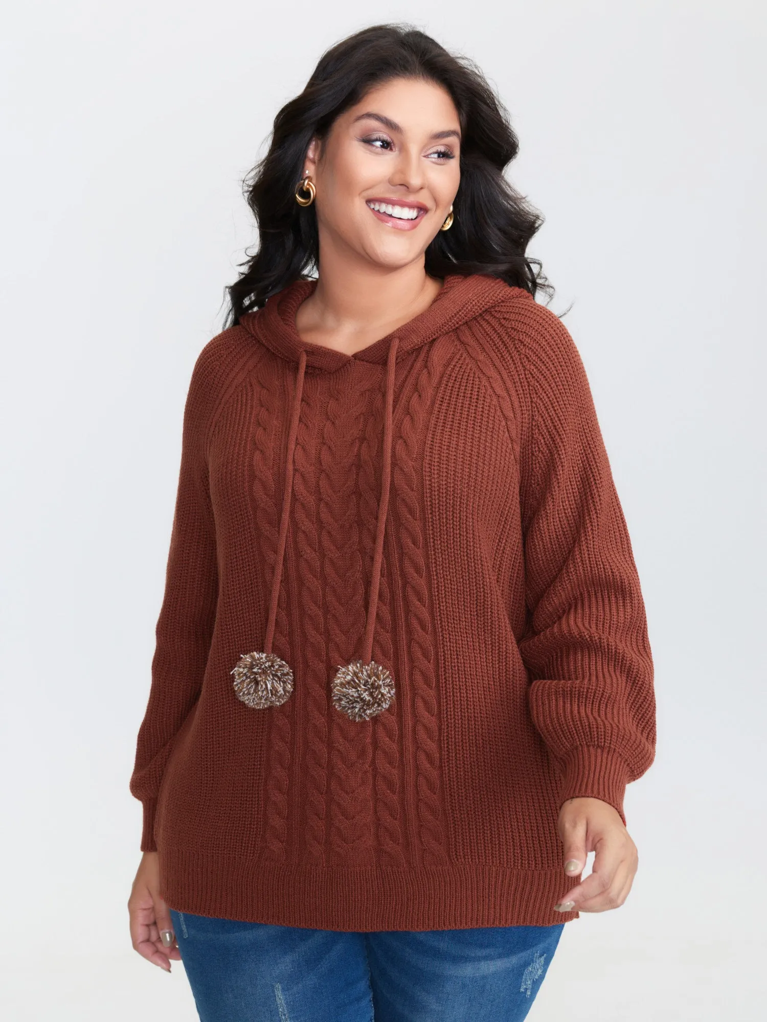 Cableknit Raglan Sleeve Hooded Pullover sold by Bloomchic product image thumbnail 2