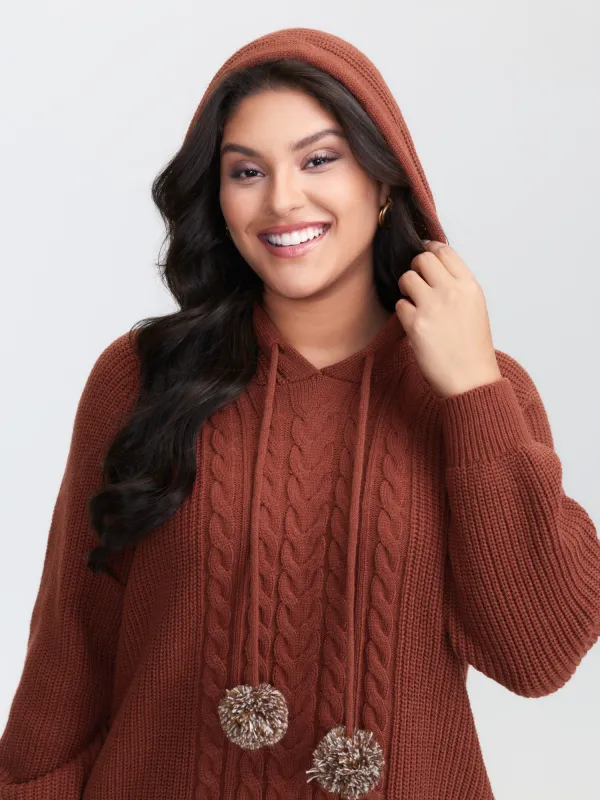 Cableknit Raglan Sleeve Hooded Pullover made by Bloomchic