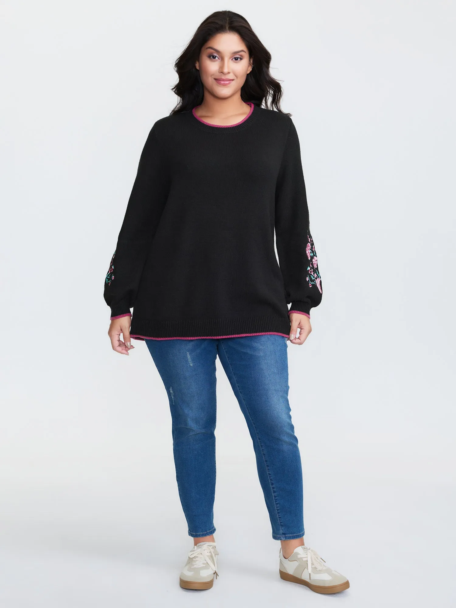 Embroidered Sleeve Contrast Trim Pullover sold by Bloomchic product image thumbnail 3