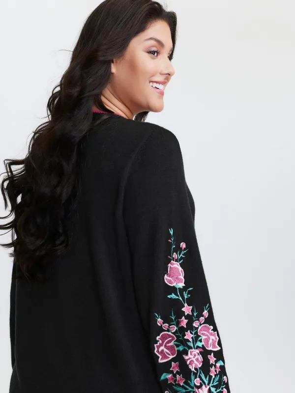 Embroidered Sleeve Contrast Trim Pullover sold by Bloomchic