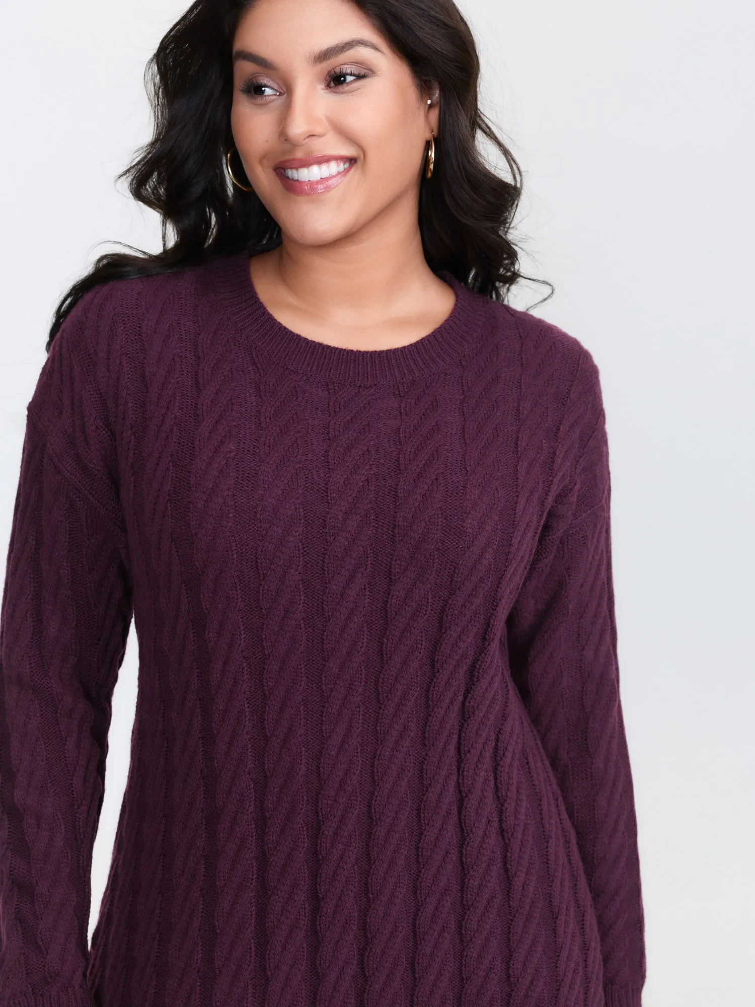 Crew Neck Cable Texture Sweater Dress sold by Bloomchic product image thumbnail 2