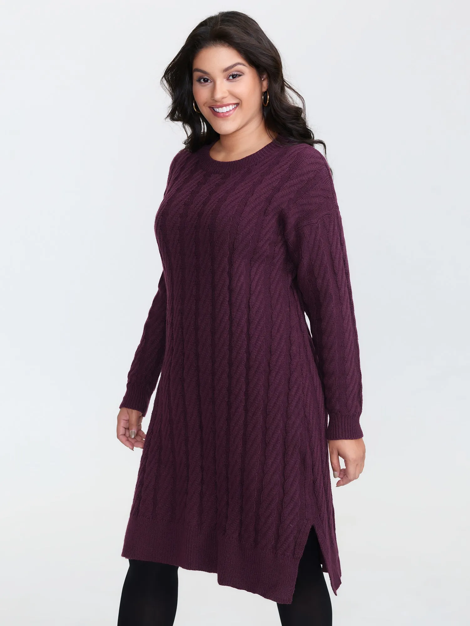 Crew Neck Cable Texture Sweater Dress sold by Bloomchic product image thumbnail 3
