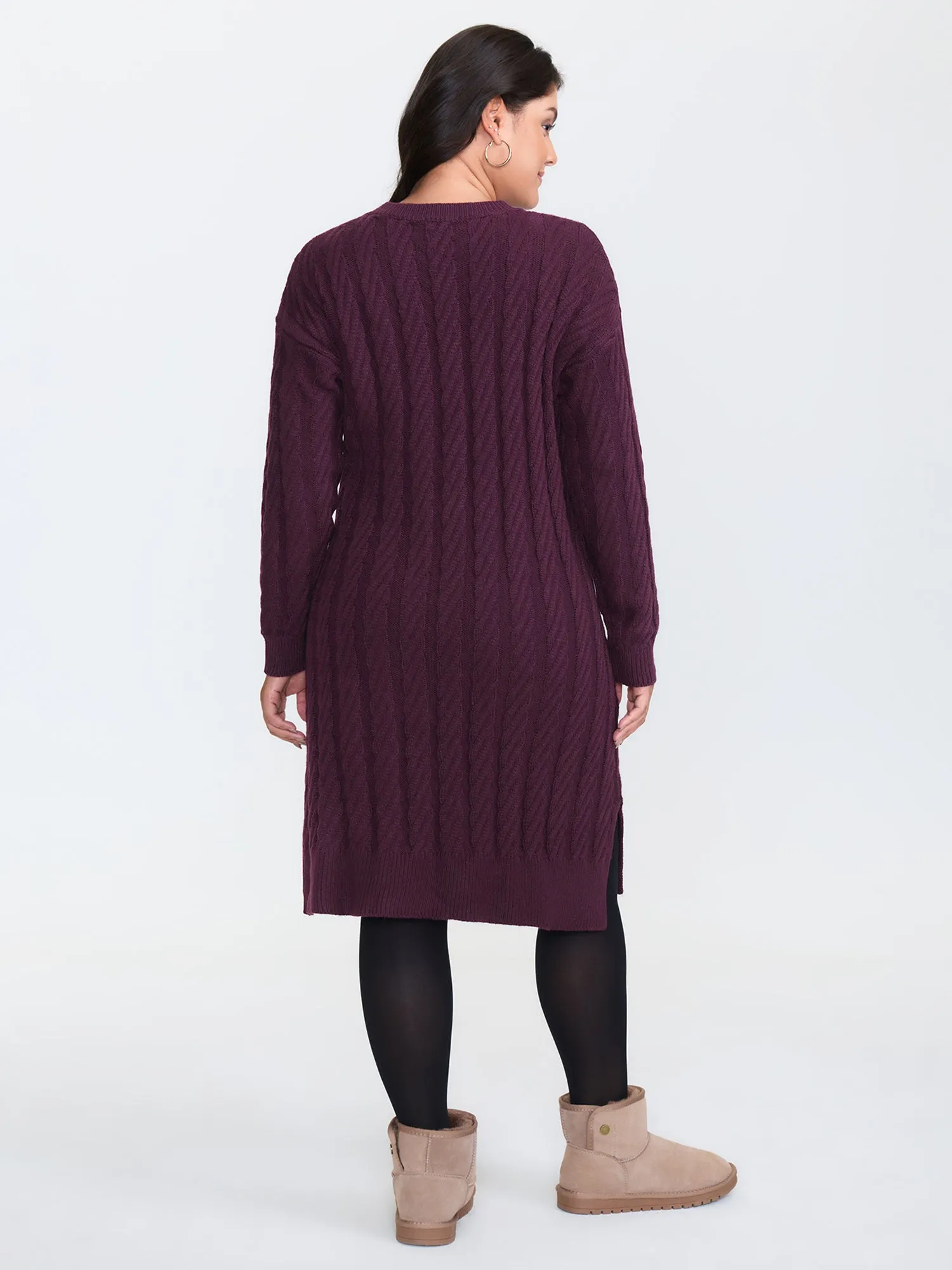 Crew Neck Cable Texture Sweater Dress sold by Bloomchic product image thumbnail 5
